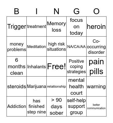 SOBER Bingo Card