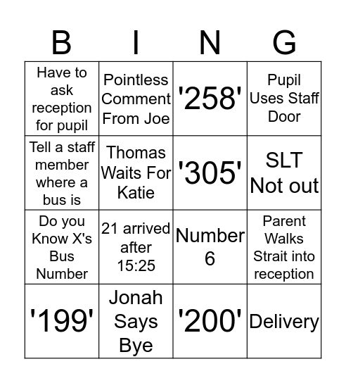 Bus Bingo Card