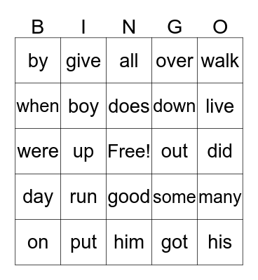 First Grade Sight Words #1 Bingo Card