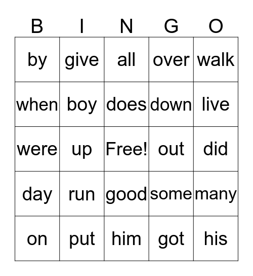 First Grade Sight Words #1 Bingo Card