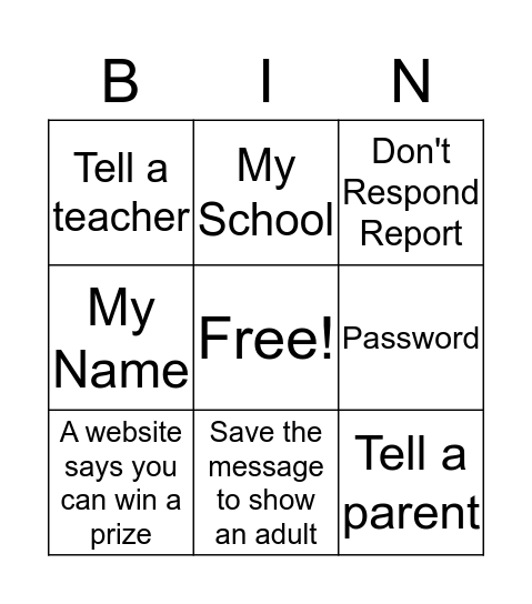 NET SAFE Bingo Card