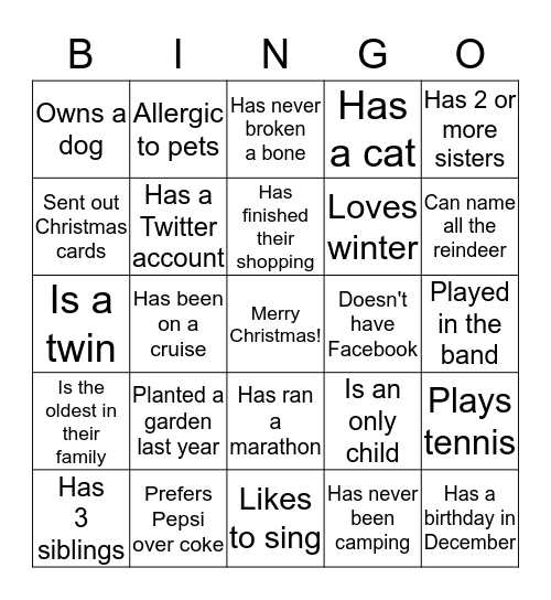 Find Someone Who Bingo Card