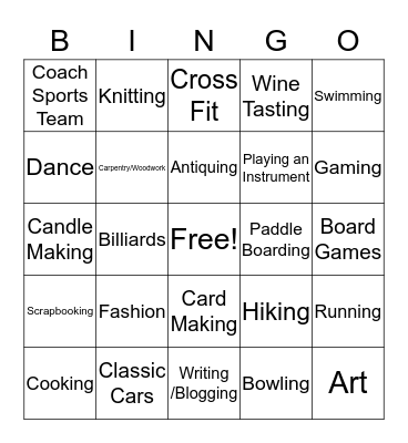 Hobby Bingo Card