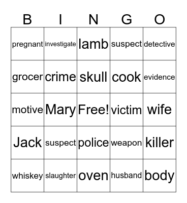Lamb to the Slaughter Bingo Card