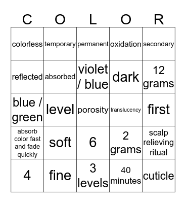 HAIR COLOR BINGO Card
