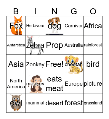 Animal Report Bingo Card