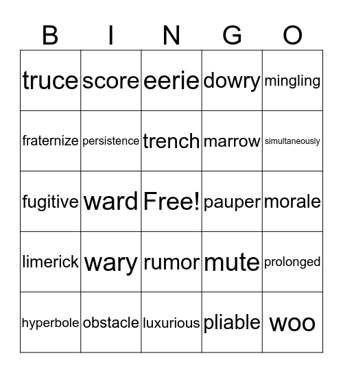 Vocab Bingo Card