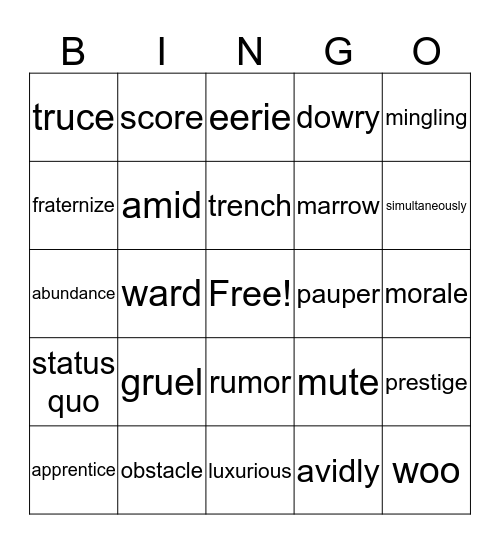 Vocab Bingo Card