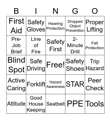 Safety Bingo Card