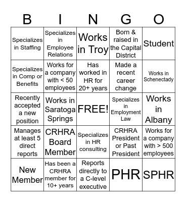 CRHRA Bingo Card