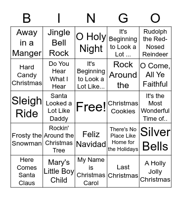 Christmas Songs Bingo Card