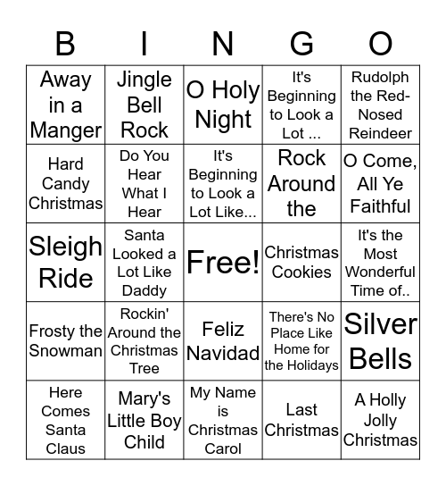 Christmas Songs Bingo Card