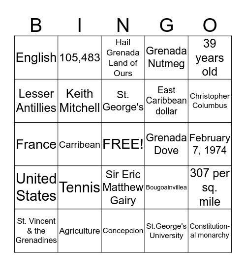 Grenada Bingo Card