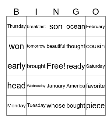 2nd Grade Quarter 3 Trick Words Bingo Card