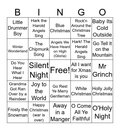 Gilbertson Christmas Caroling BINGO Card