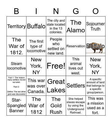 Westward Expansion  Bingo Card