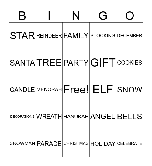 HOLIDAY Bingo Card