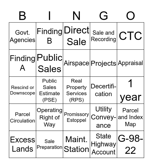 Excess Lands Bingo Card