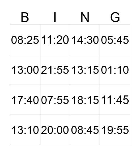 Digitale  tijd bingo  Bingo Card