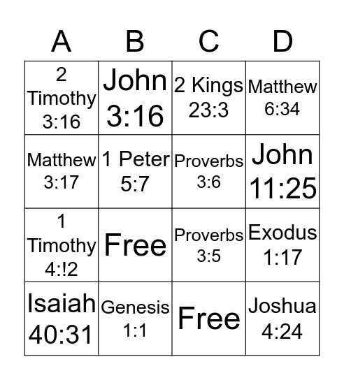 Scripture Memory Verse  Bingo Card