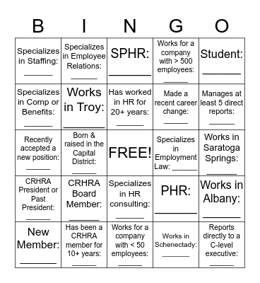 CRHRA Bingo Card