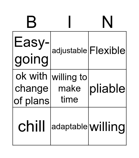 Flexible  Bingo Card