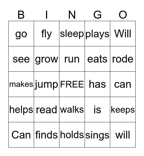 VERBS Bingo Card