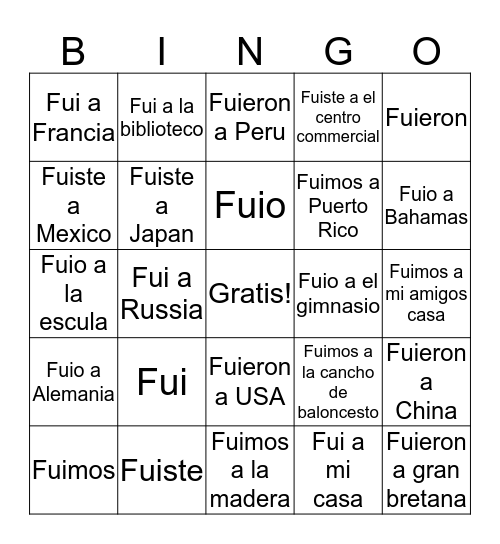 Fui Bingo Card