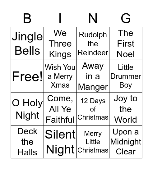 Christmas Carols BINGO Card