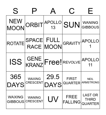 Space Bingo Card