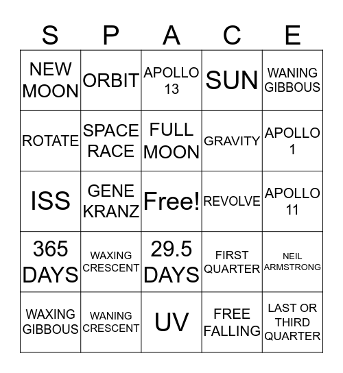 Space Bingo Card