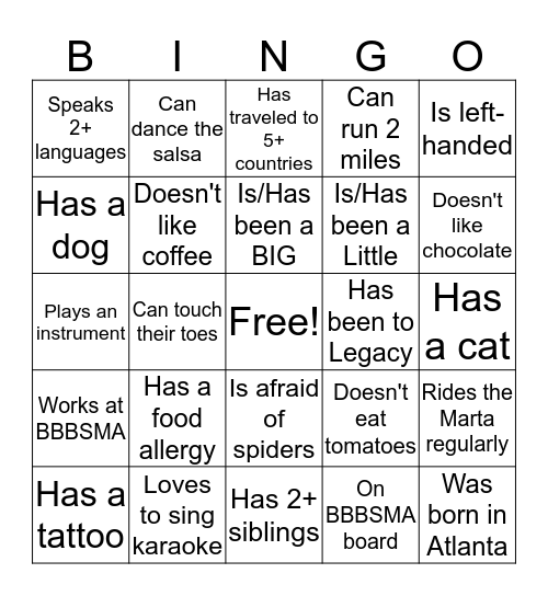 Mingle Bingo: Find Someone Who.. Bingo Card