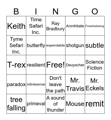 A Sound of Thunder Bingo Card