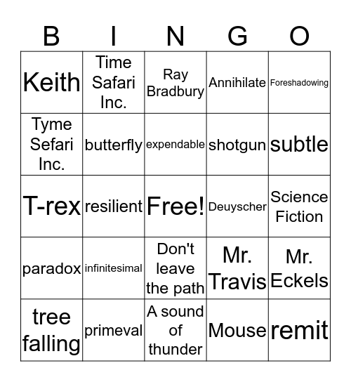 A Sound of Thunder Bingo Card