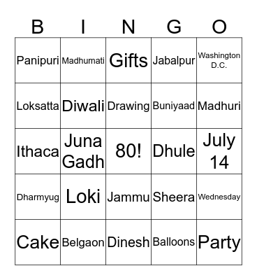 Happy 80th! Bingo Card