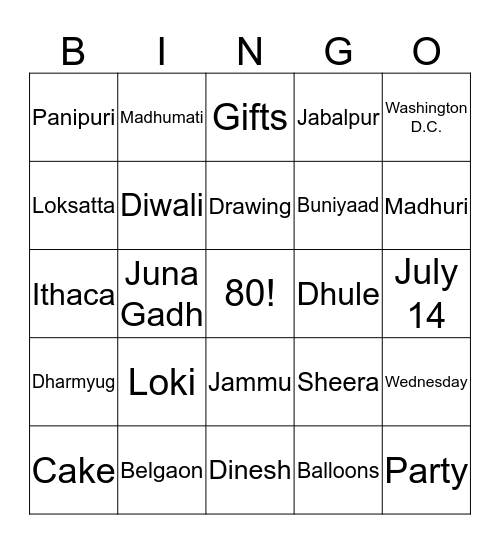 Happy 80th! Bingo Card
