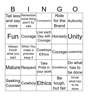 ETHICS BINGO  Bingo Card