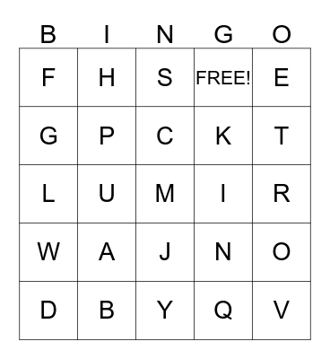Alphabet Bingo! Bingo Card