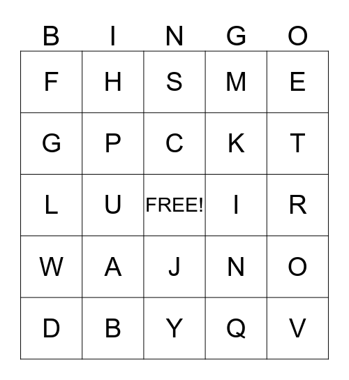 Alphabet Bingo! Bingo Card