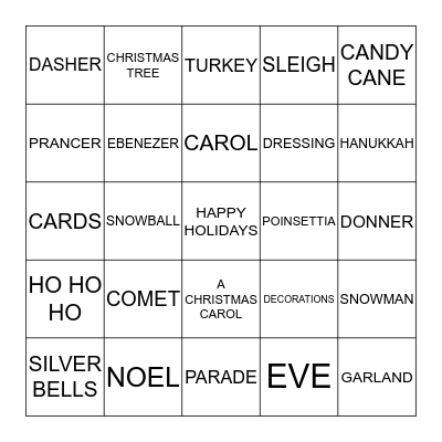 HAPPY HOLIDAYS Bingo Card