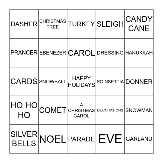 HAPPY HOLIDAYS Bingo Card