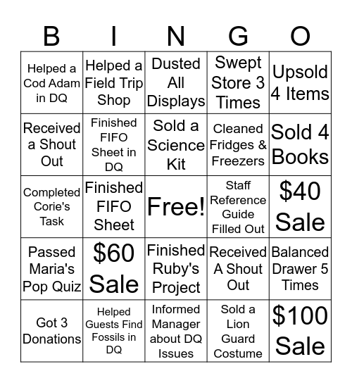 Launch Pad science Store Bingo Card