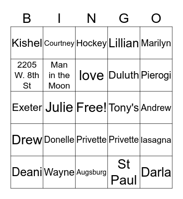 PRIVETTE FAMILY BINGO Card