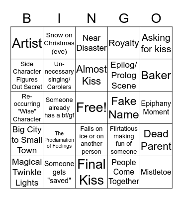 Shitty Halmark-esque Christmas Movie Bingo Card