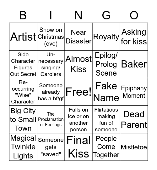 Shitty Halmark-esque Christmas Movie Bingo Card