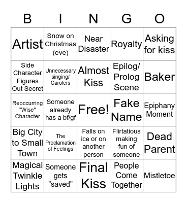 Shitty Halmark-esque Christmas Movie Bingo Card