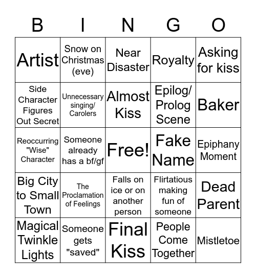 Shitty Halmark-esque Christmas Movie Bingo Card