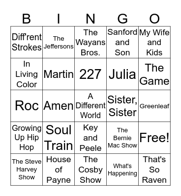Black TV Shows (1967- present) Bingo Card