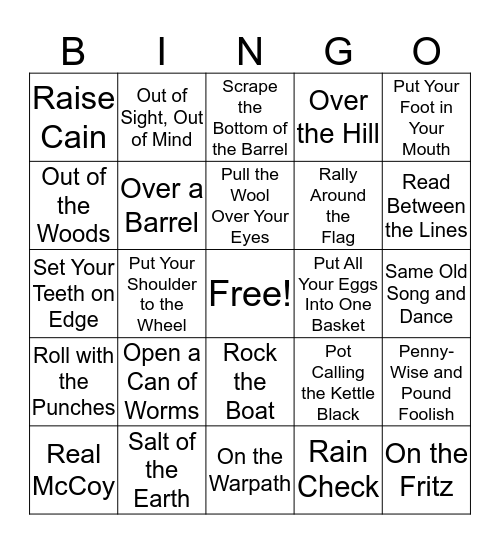 Idiom Bingo Card