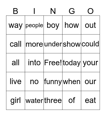 2nd Quarter Sight Words Bingo Card